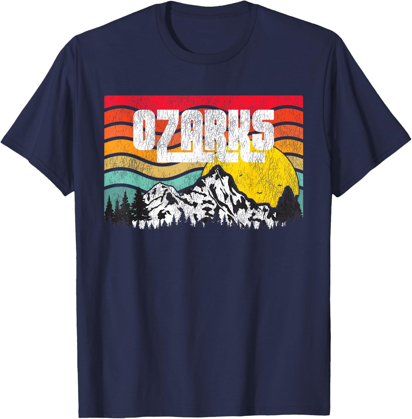 Ozark Mountains Ozarks Forests Vintage Sunset Retro T-Shirt - T-Shirt | Navy