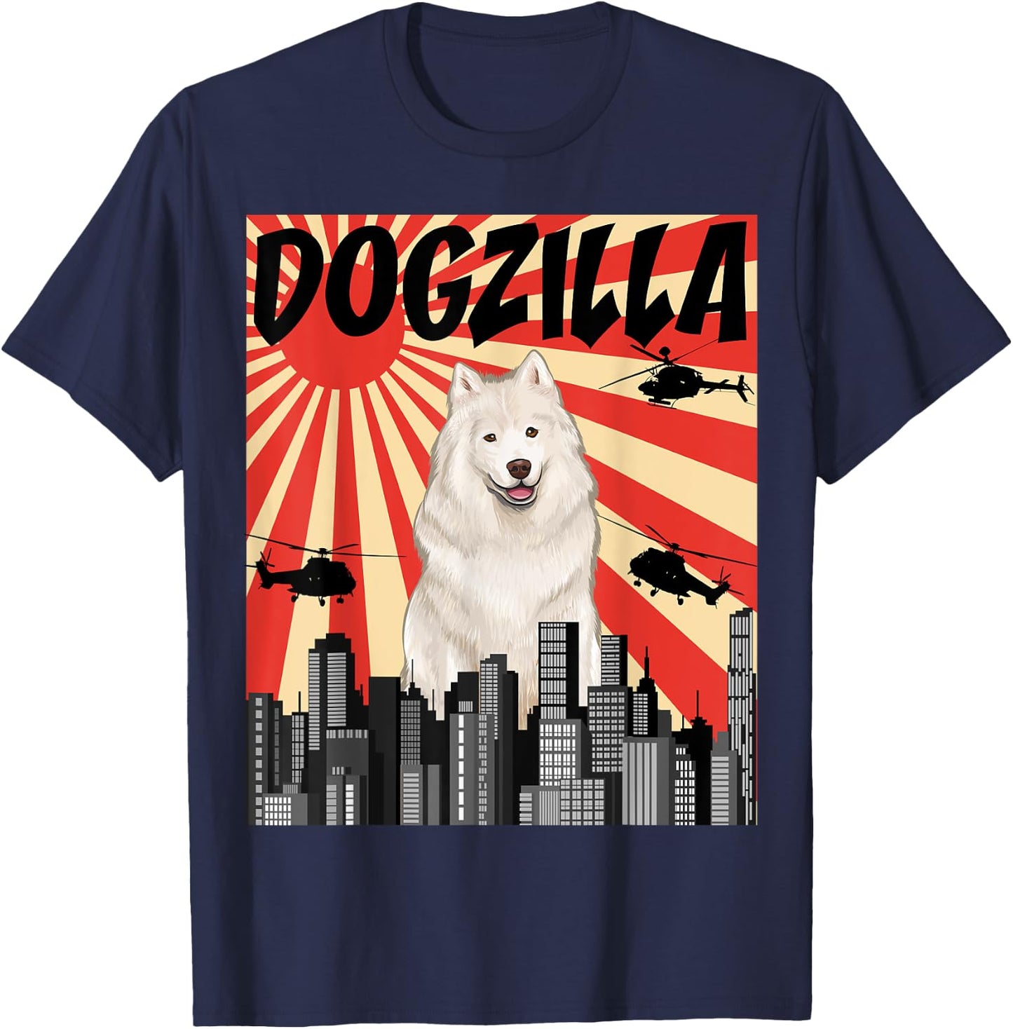 Funny Retro Japanese Dogzilla Samoyed T-Shirt - T-Shirt | Navy