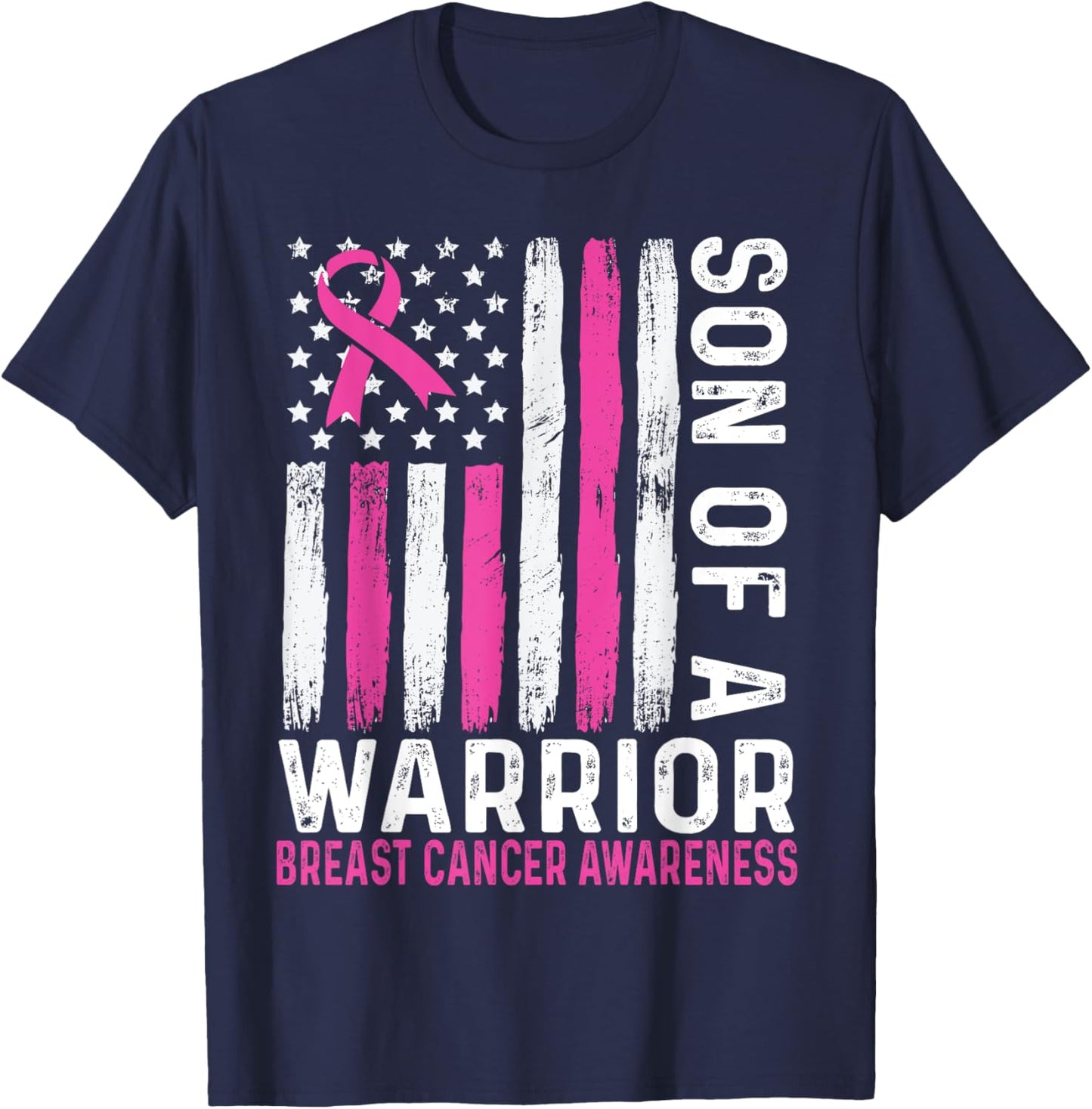 Son of a Warrior Cancer USA American Flag Breast Cancer Kids Men T-Shirt - T-Shirt | Navy