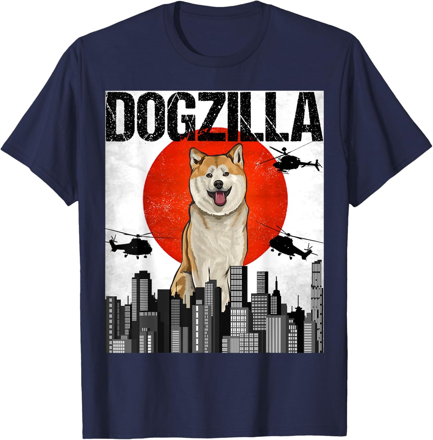 Funny Vintage Japanese Dogzilla Akita T-Shirt - T-Shirt | Navy