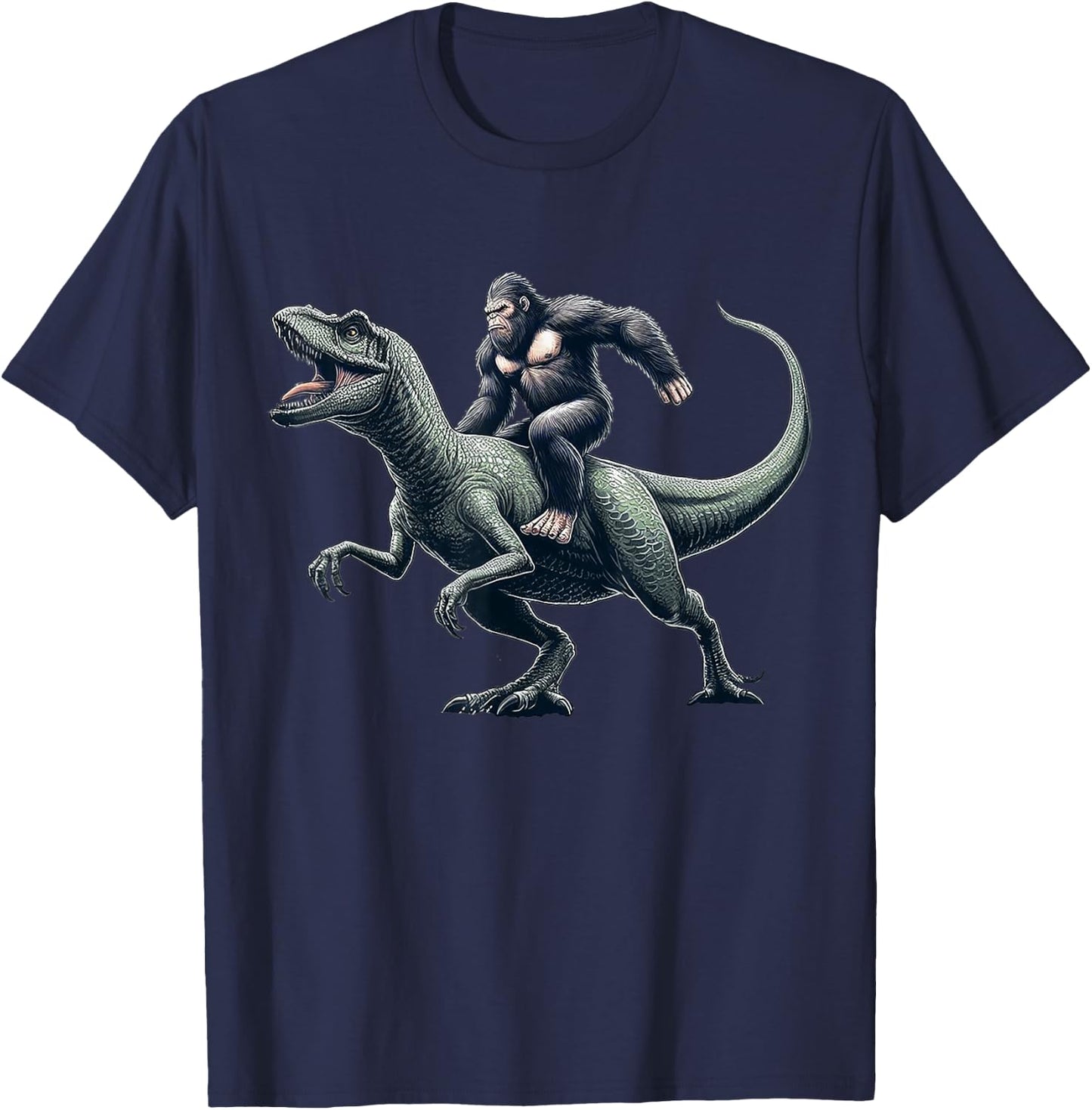 Bigfoot Riding Dinosaur T Rex Funny Gift Women Boys T-Shirt - T-Shirt | Navy