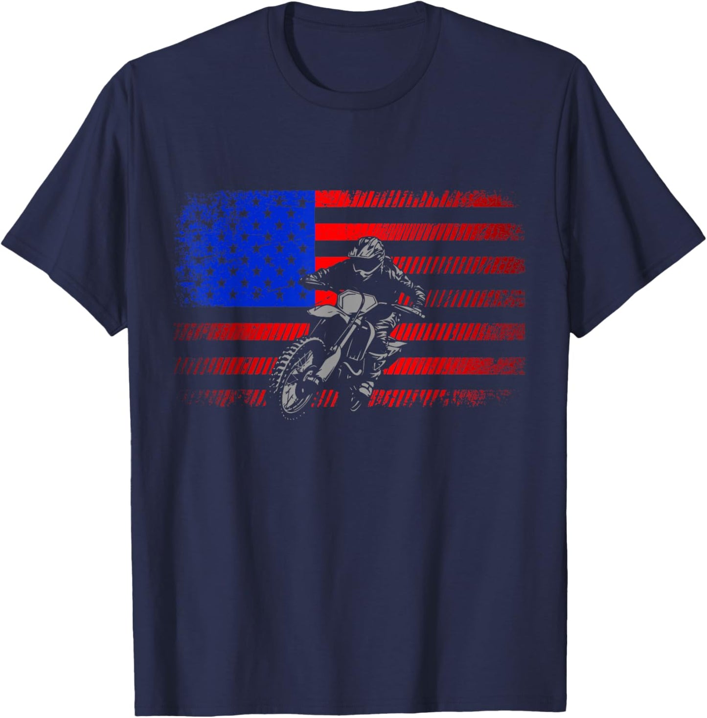 American Flag Dirt Bike Motocross T-Shirt - T-Shirt | Navy