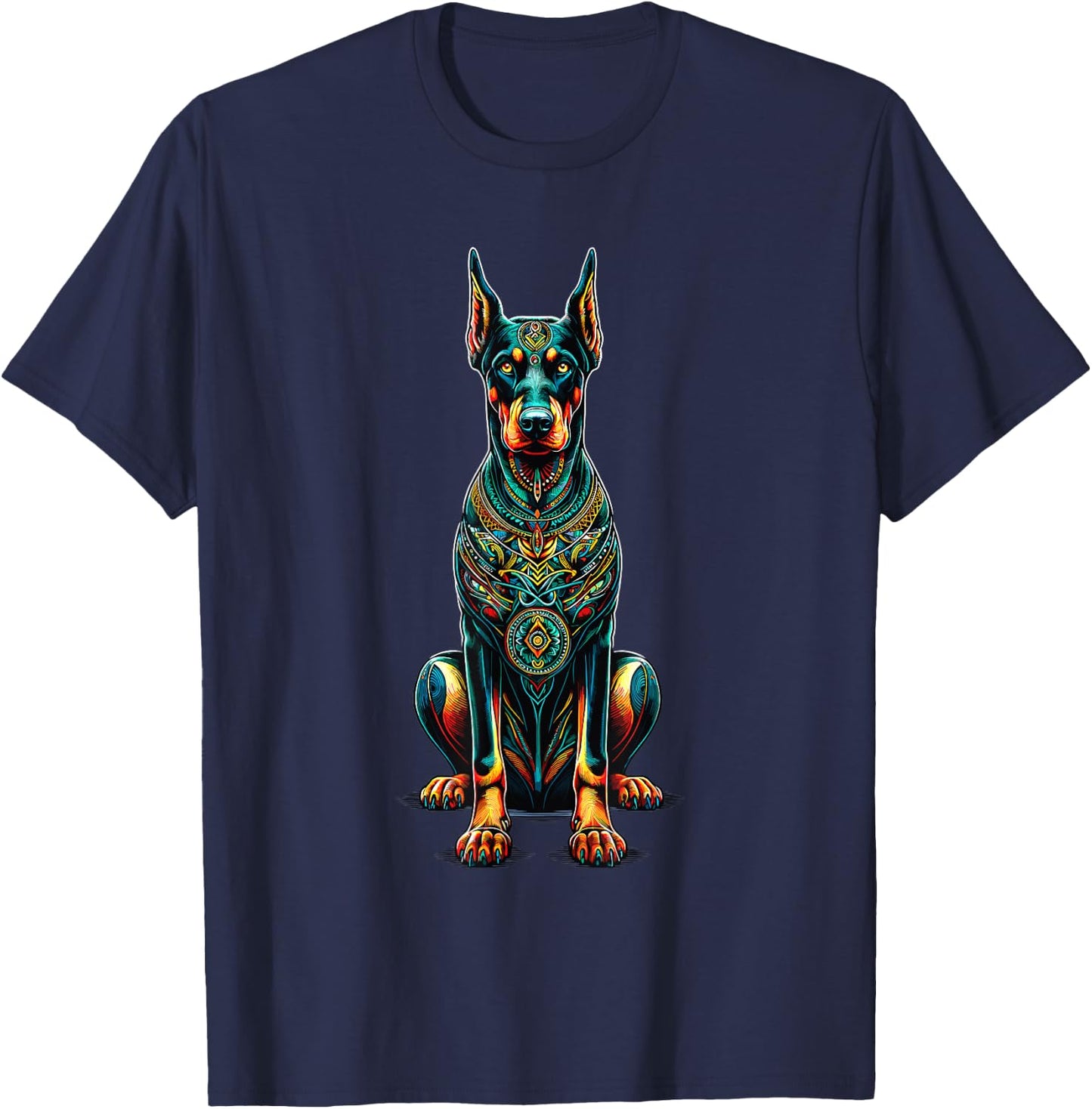 Mandala Art Doberman Pinscher Dobermans Dobie T-Shirt - T-Shirt | Navy