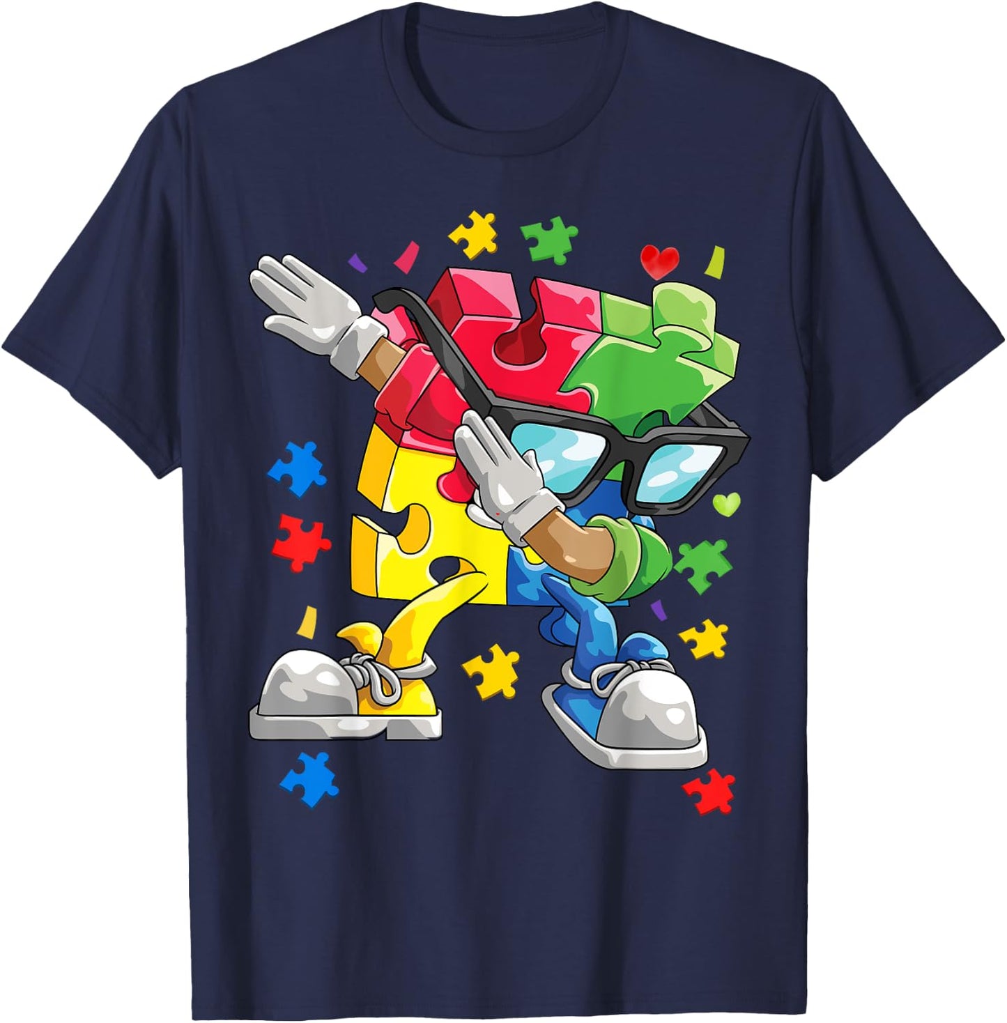 Autism Awareness Dabbing Puzzle Piece Kids Gift Boys 2024 T-Shirt - T-Shirt | Navy