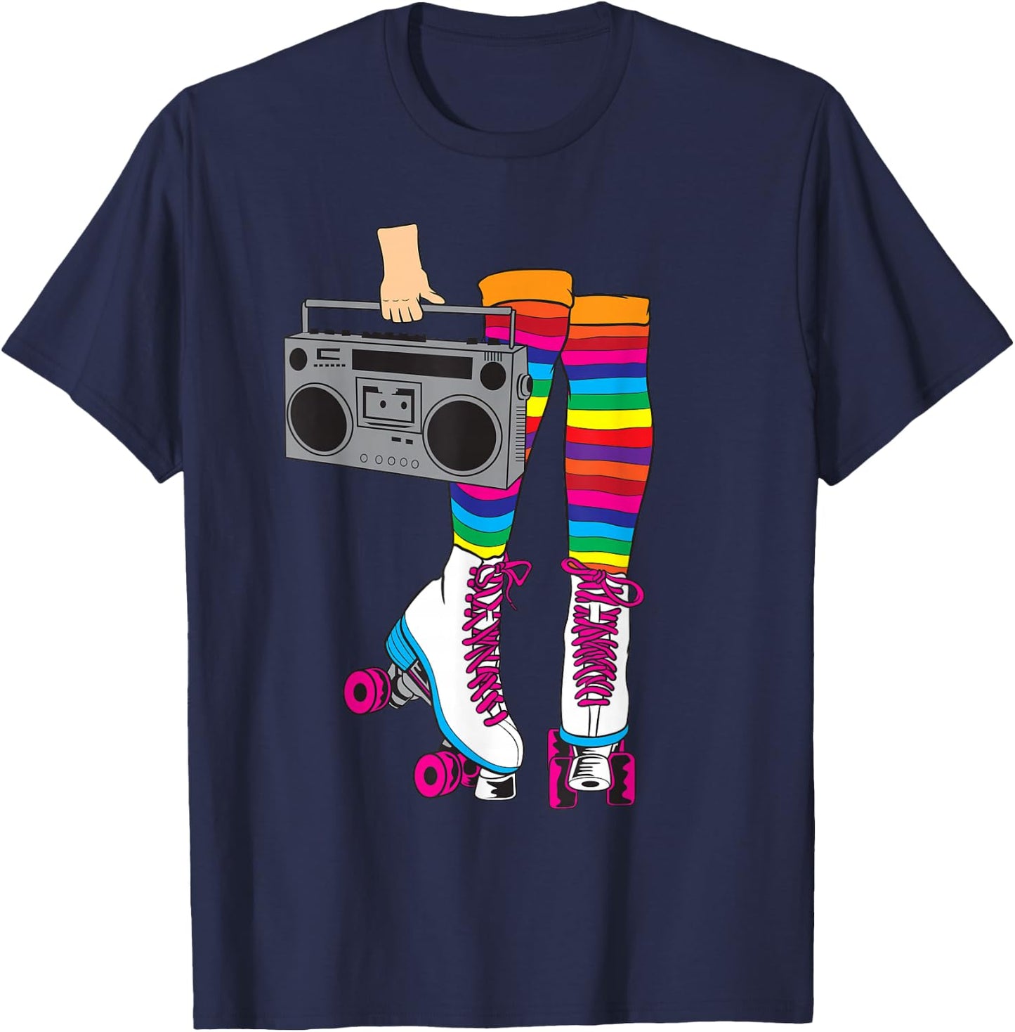 Retro Rollerskates Funny 80's Roller Disco Skating Girl Gift T-Shirt - T-Shirt | Navy
