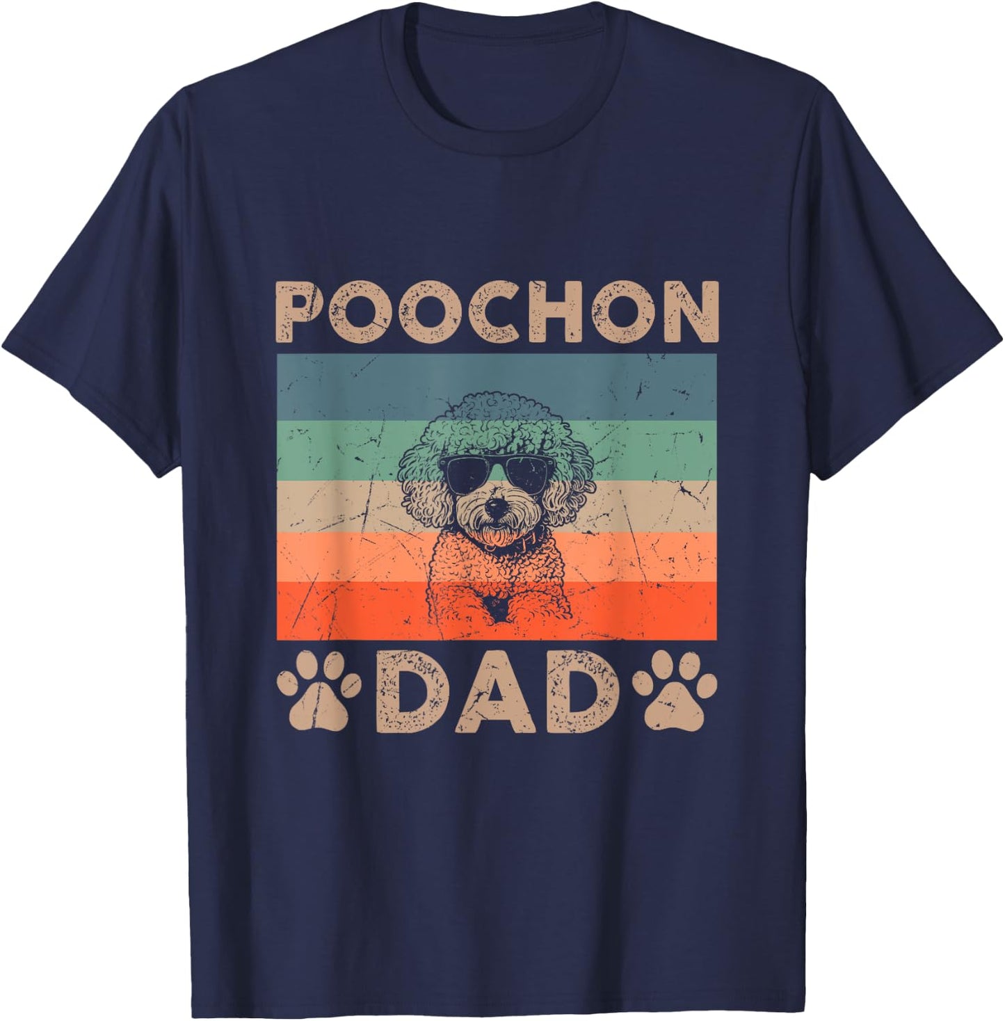 Vintage Poochon Dad Gifts Funny Dog Dad Lover Father's Day T-Shirt - T-Shirt | Navy