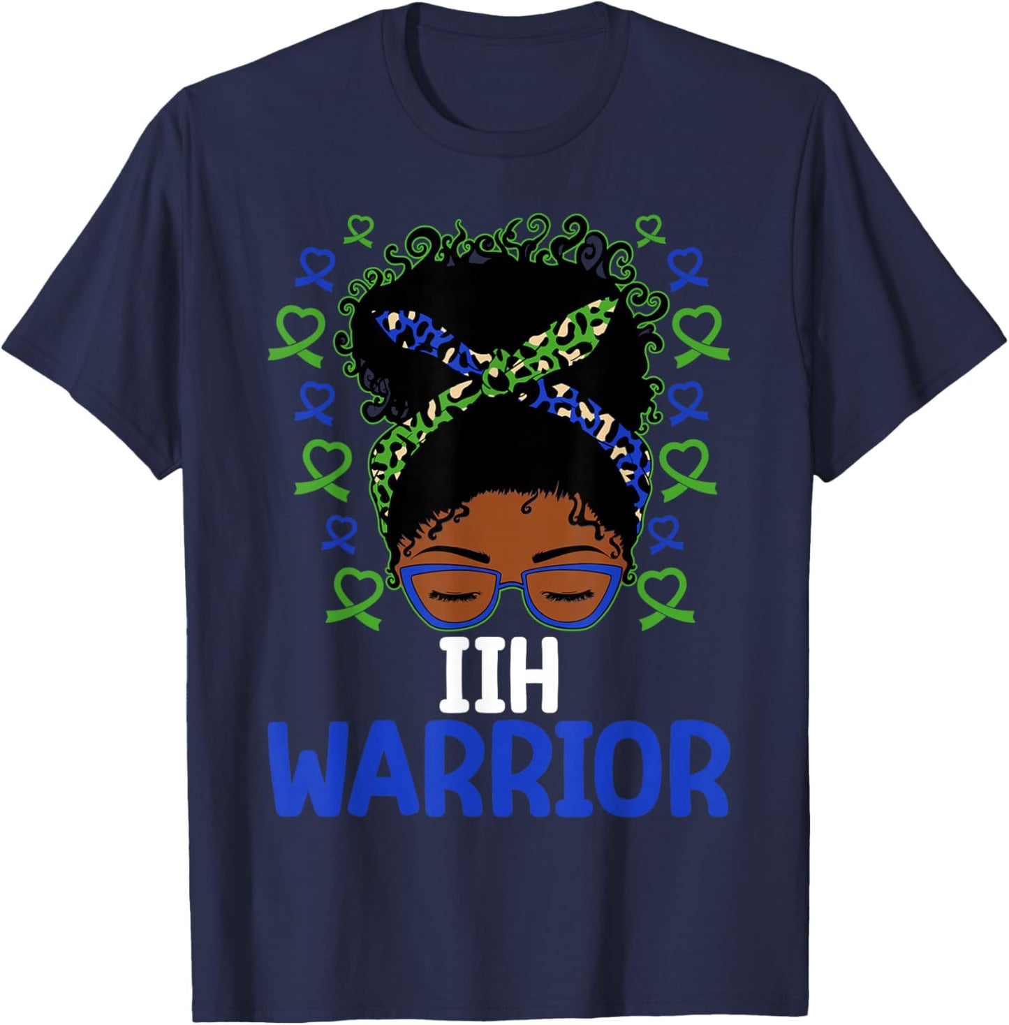IIH Awareness IIH Warrior Afro Messy Bun T-Shirt - T-Shirt | Navy