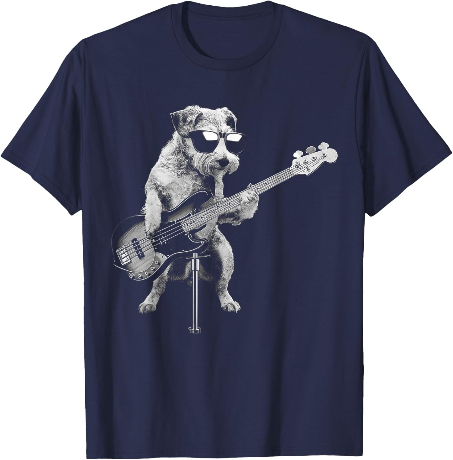 Guitarist Dog Playing Bass Guitar - Funny Guitar Dog T-Shirt - T-Shirt | Navy