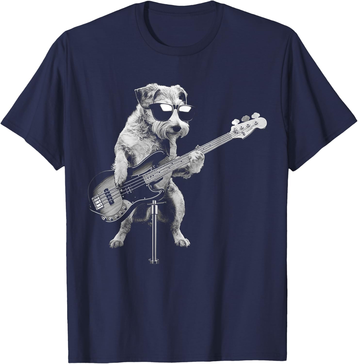 Guitarist Dog Playing Bass Guitar - Funny Guitar Dog T-Shirt - T-Shirt | Navy