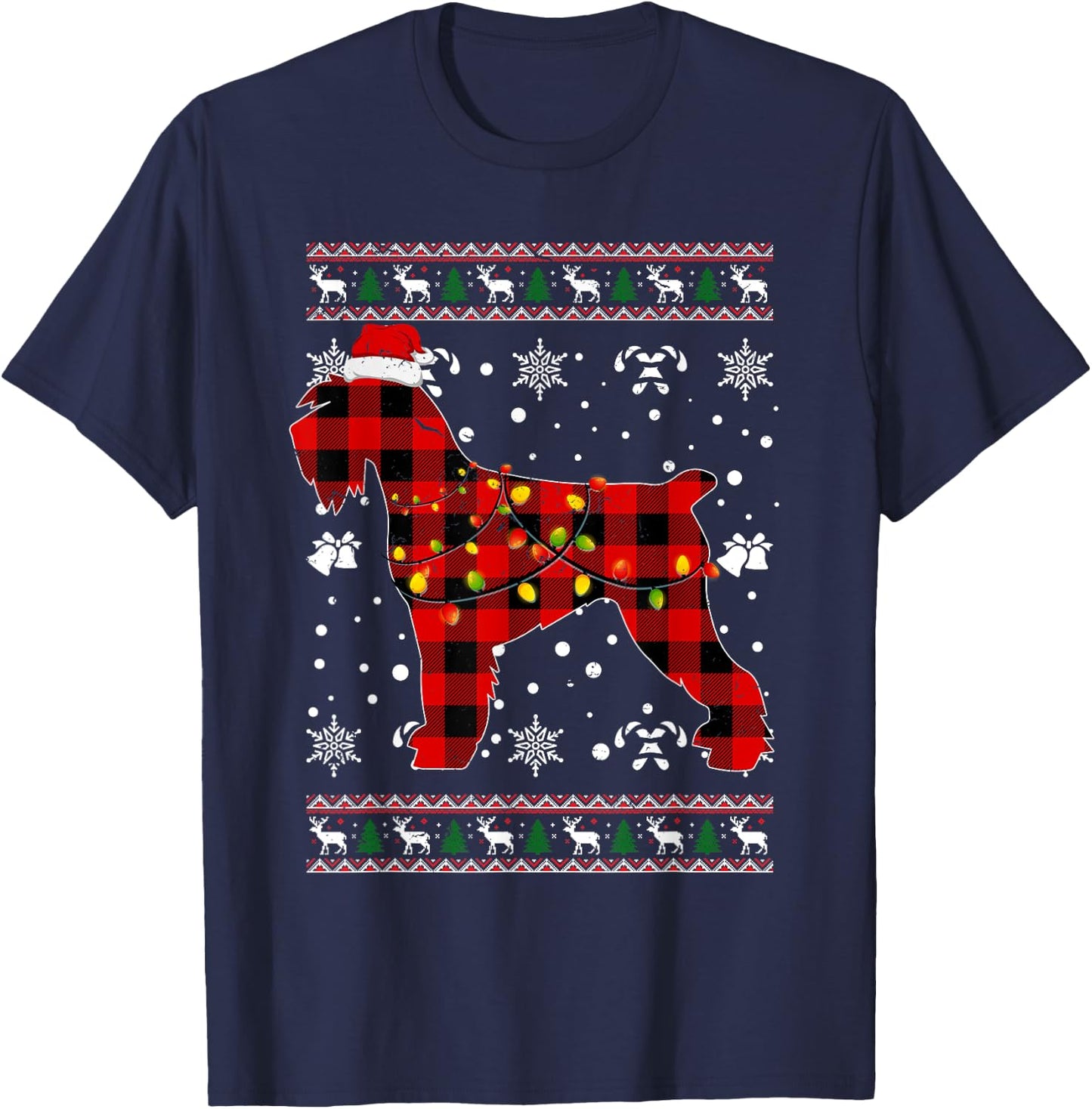 Christmas Shirt for Schnauzer Lover Gift Santa Buffalo Plaid T-Shirt - T-Shirt | Navy