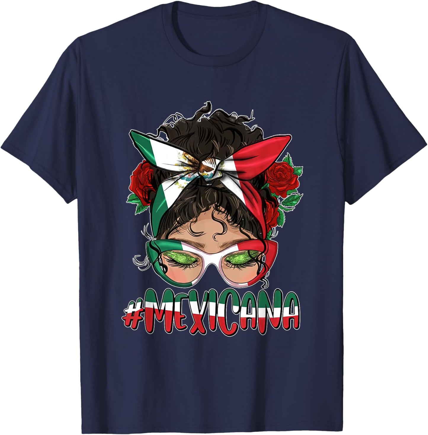 Cinco De Mayo Mexicana Messy Bun Hair Glasses Mexico Girl T-Shirt - T-Shirt | Navy