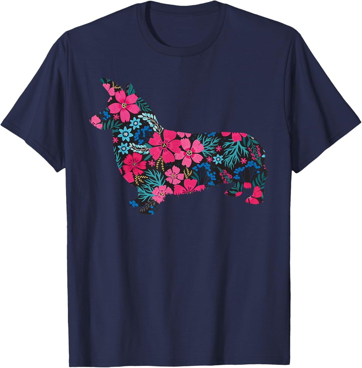 Corgi Floral Gift Corgi Lover Men Women T-Shirt - T-Shirt | Navy