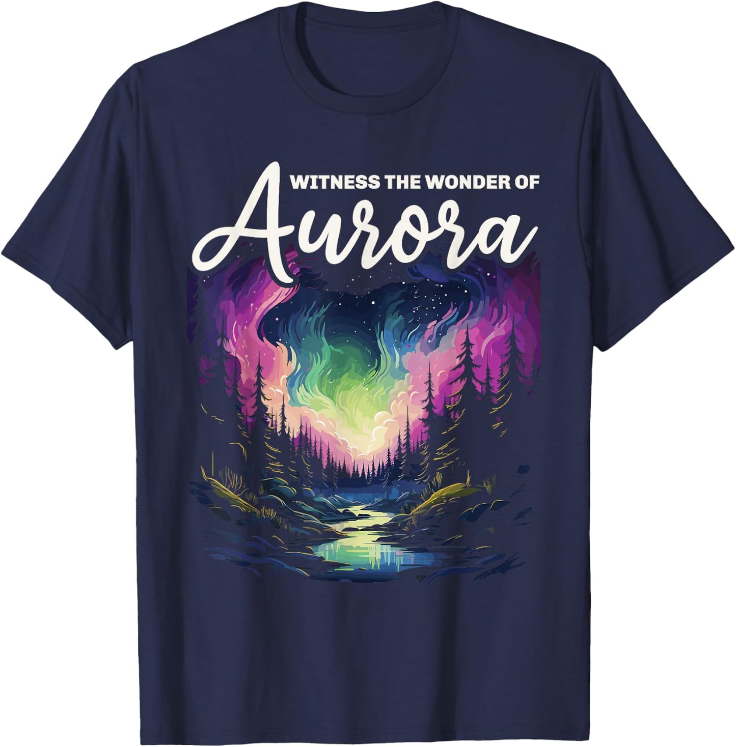 Aurora Borealis Dark Sky Nature Light Display T-Shirt - T-Shirt | Navy
