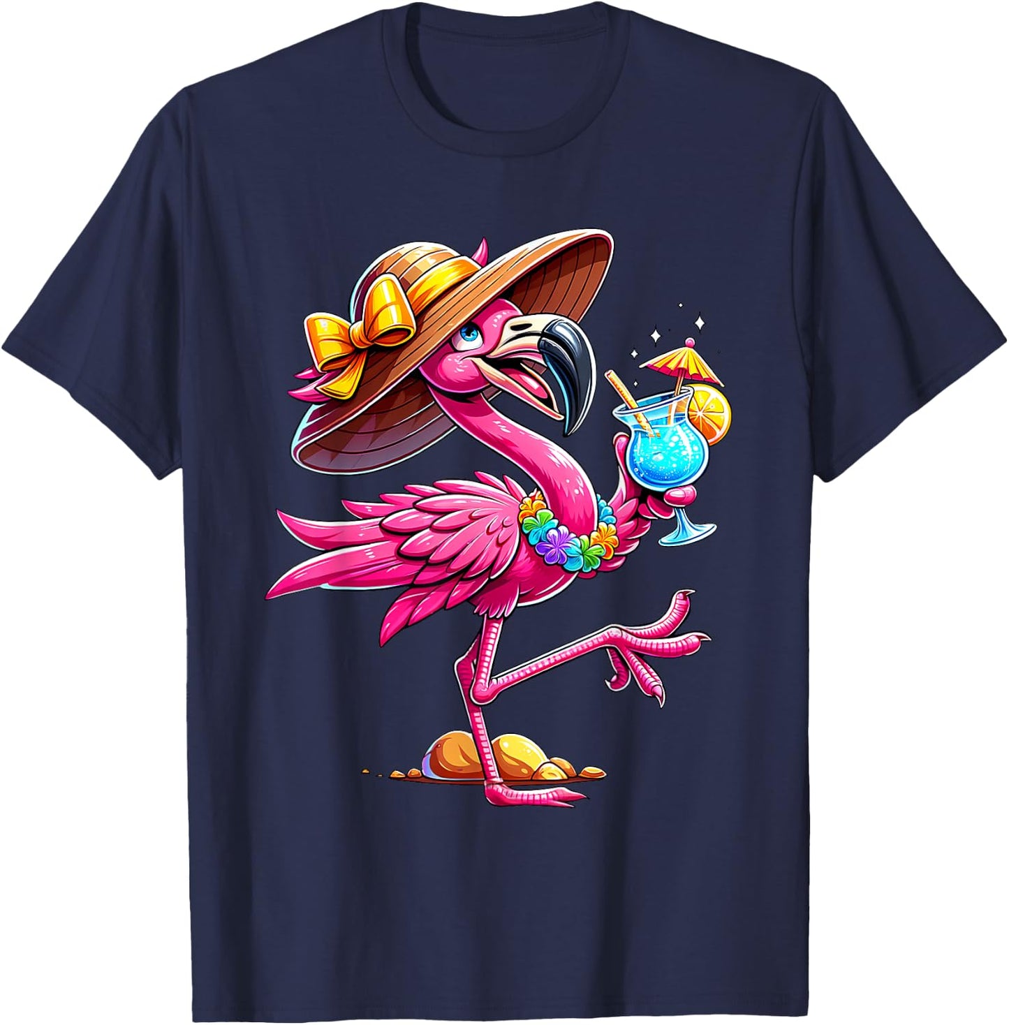Funny Flamingo Hawaiian Summer Tropical Luau Women Girls Kid T-Shirt - T-Shirt | Navy
