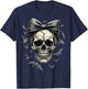 Coquette Skull with Bow and Bats Spooky Halloween T-Shirt - T-Shirt | Navy