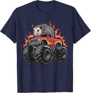 Angry Opossum Monster Truck Birthday Retro Truck T-Shirt - T-Shirt | Navy