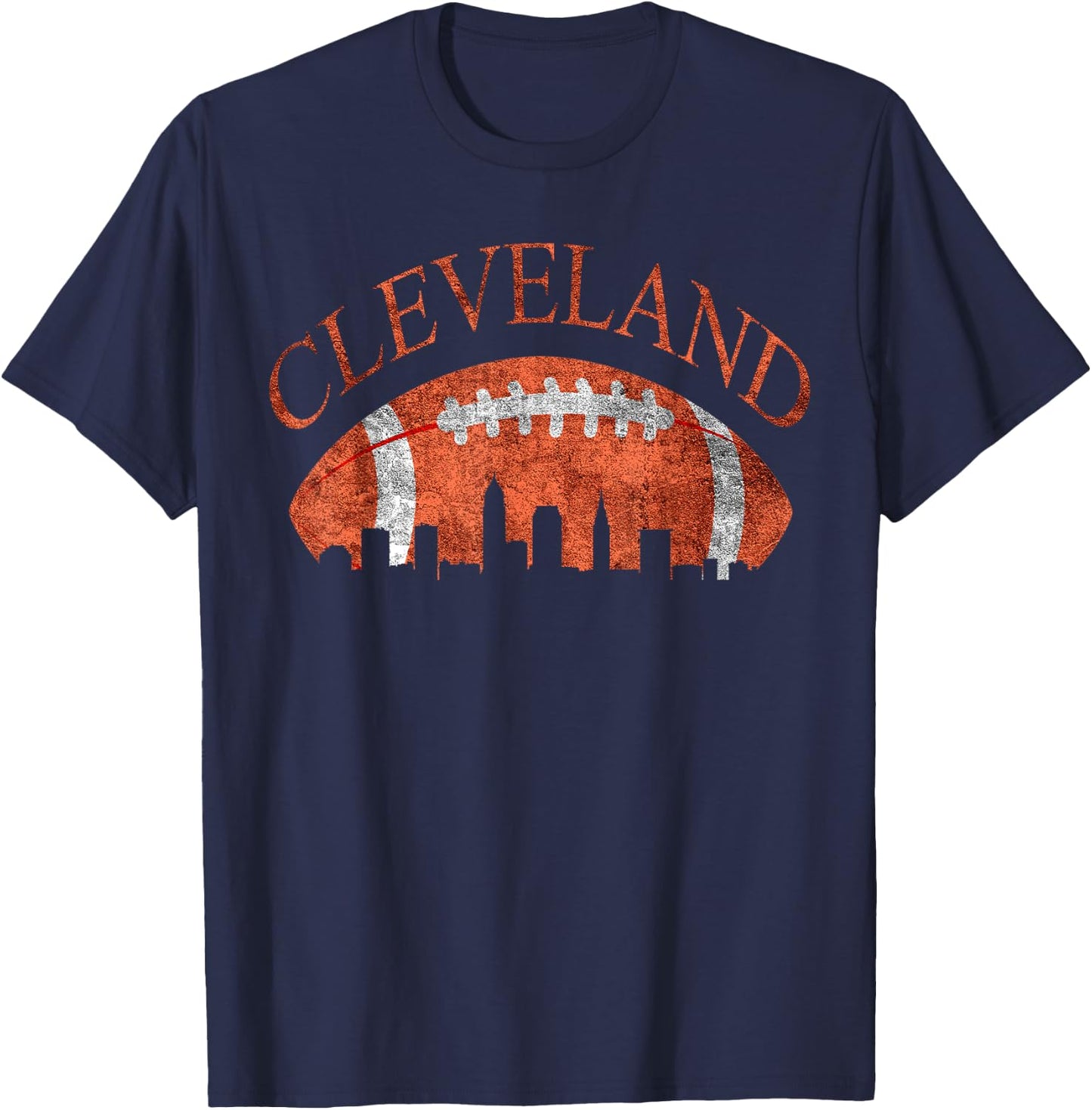 Vintage Downtown Cleveland Ohio Skyline Football Gift T-Shirt - T-Shirt | Navy