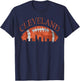 Vintage Downtown Cleveland Ohio Skyline Football Gift T-Shirt - T-Shirt | Navy