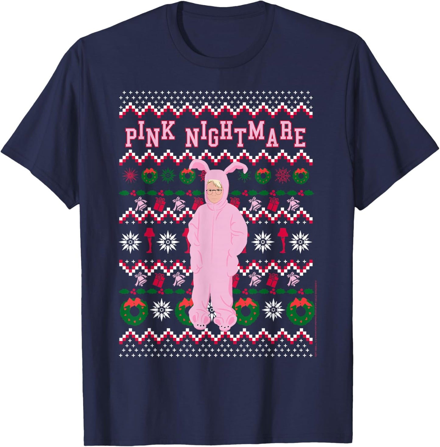 A Christmas Story Pink Nightmare Ugly Sweater T-Shirt - T-Shirt | Navy