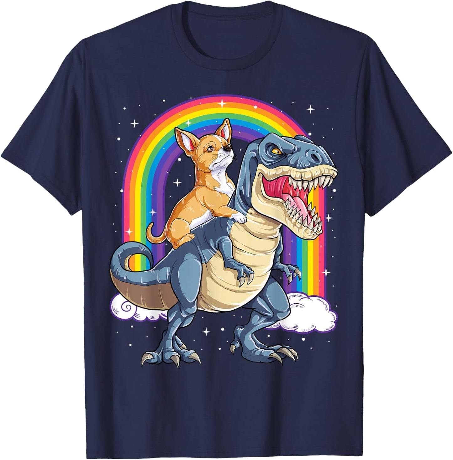 Chihuahua Riding Dinosaur T-rex Gifts Boys Kids Men Rainbow T-Shirt - T-Shirt | Navy