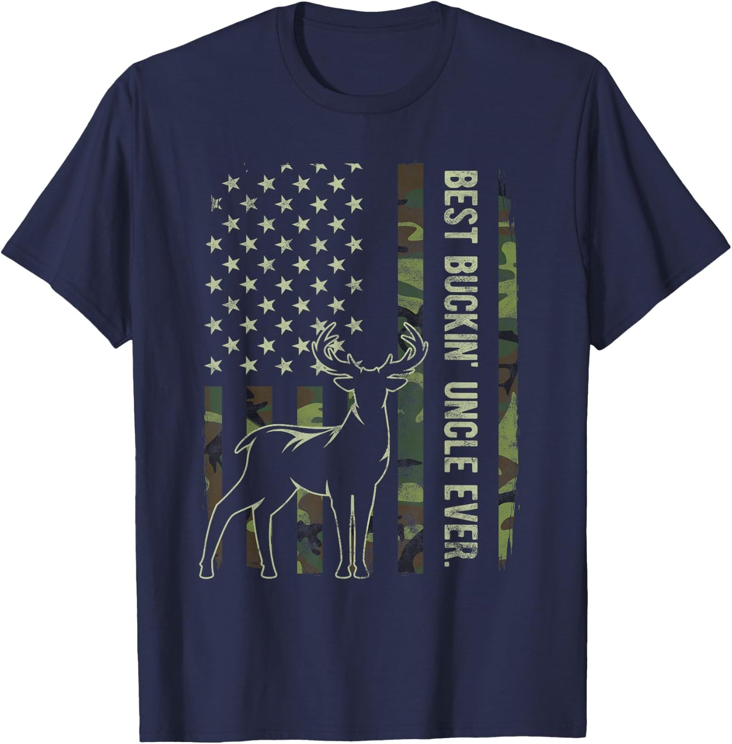 Best Buckin' Uncle Ever Camo American Flag Deer Hunting T-Shirt - T-Shirt | Navy
