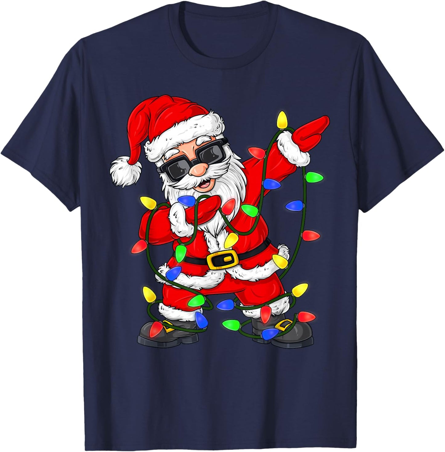 Dabbing Santa Claus Christmas Tree Lights Boys Kids Dab Xmas T-Shirt - T-Shirt | Navy