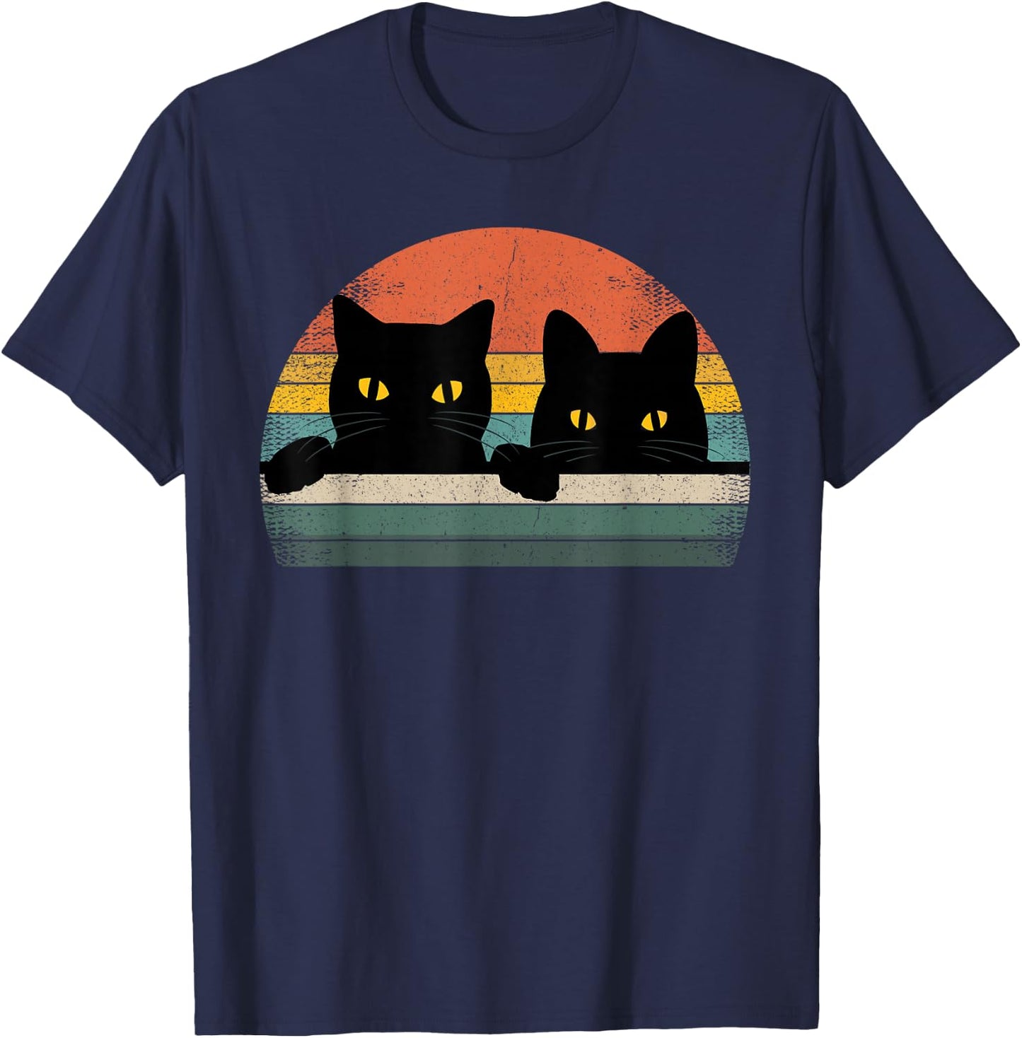 Black Cat Vintage Retro Style - Cats Lover Gift T-Shirt - T-Shirt | Navy