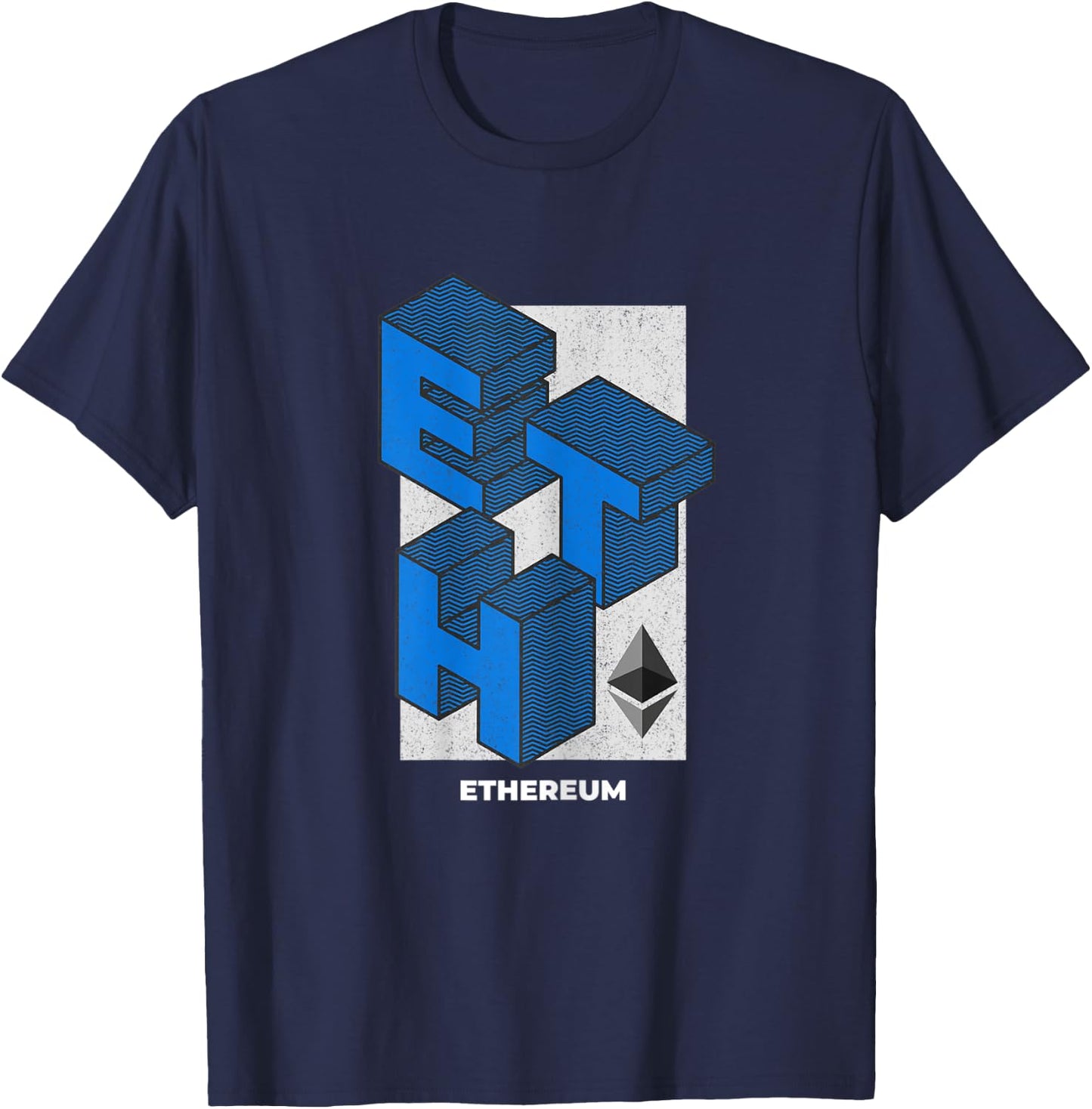 Ethereum Crypto Isometric Text ETH Cryptocurrency Shirt T-Shirt - T-Shirt | Navy