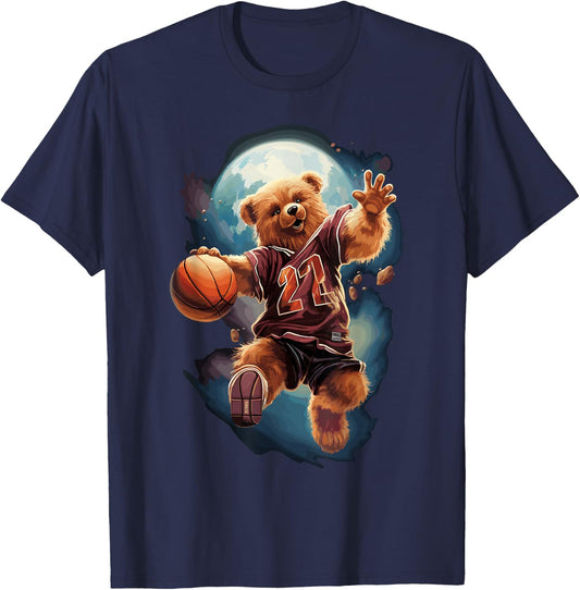 Cute teddy bear playing basketball Sport Women Kids T-Shirt - T-Shirt | Navy