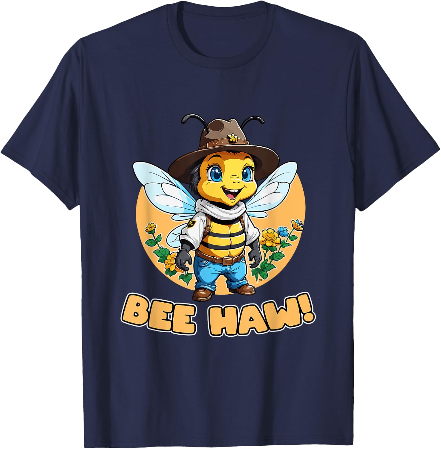 Funny Bee Haw Bumblebee Cowboy Hat T-Shirt - T-Shirt | Navy