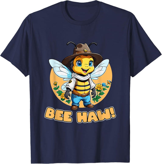 Funny Bee Haw Bumblebee Cowboy Hat T-Shirt - T-Shirt | Navy