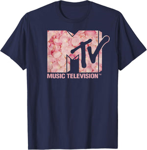 MTV Music Television Pink Rose Petal Logo T-Shirt - T-Shirt | Navy
