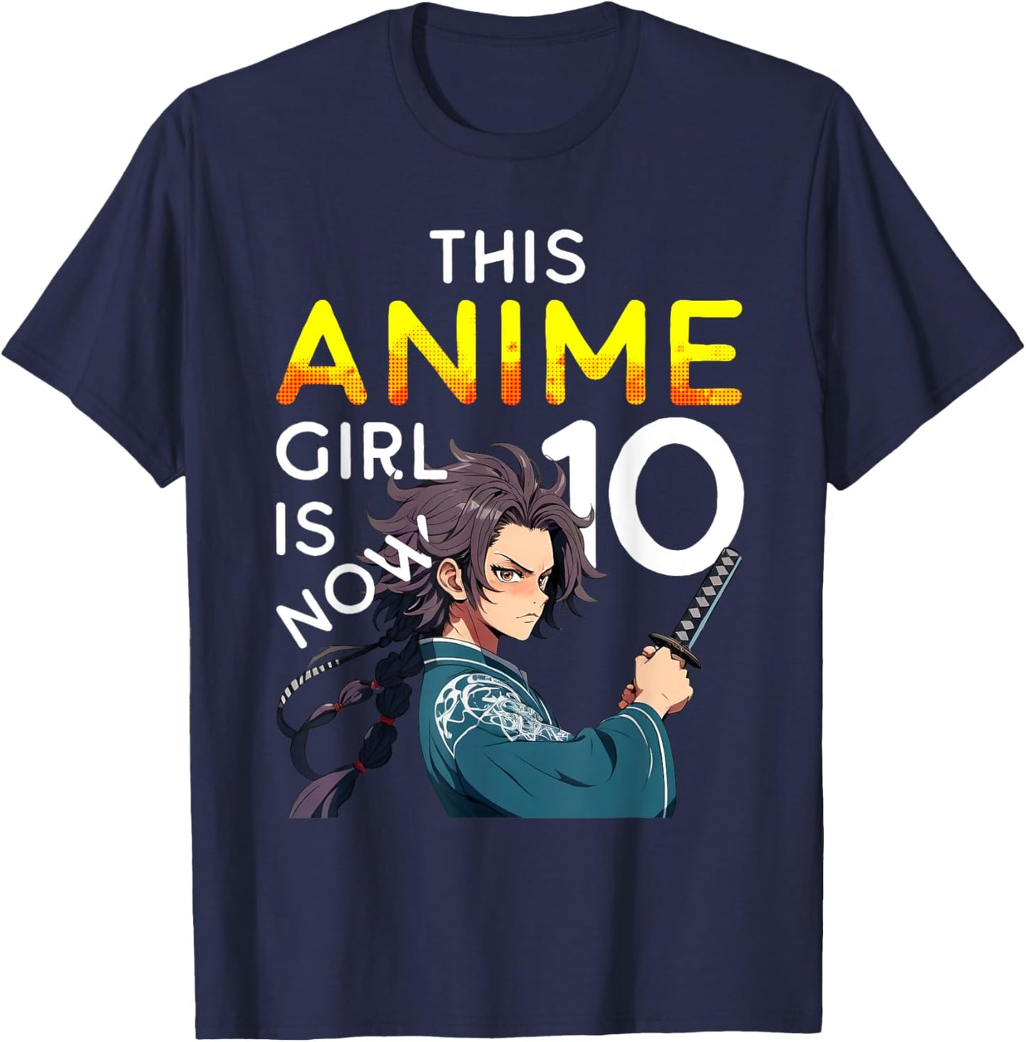 This Anime Girl Is Now 10 Years Old 10th Birthday Kawaii Kid T-Shirt - T-Shirt | Navy