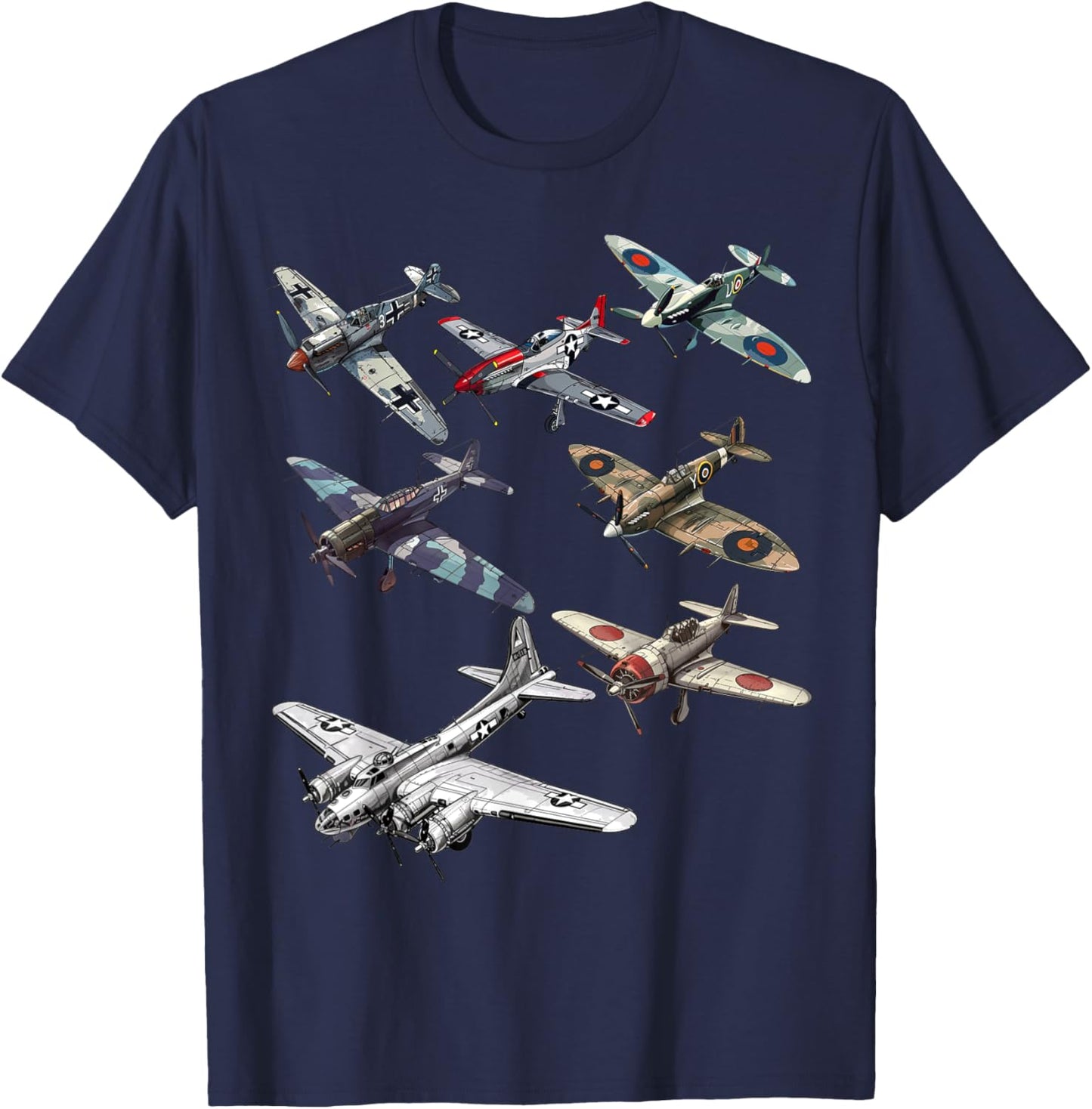 Military F&L Design Co. WW2 Warbirds P51 Messerschmitt B17 P40 Hobbyists , Small, Black T-Shirt - T-Shirt | Navy