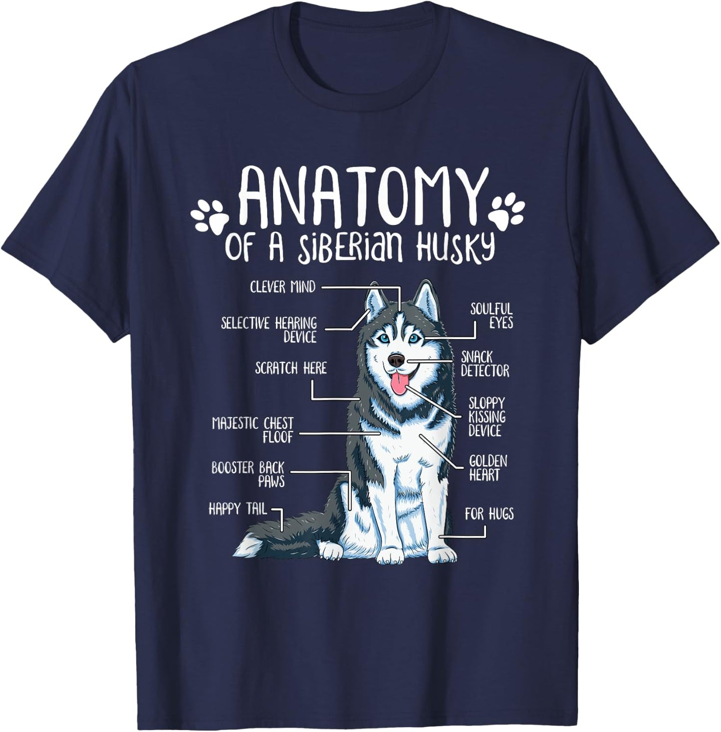 Funny Anatomy Siberian Husky Dog Lover Women Girls Kids T-Shirt - T-Shirt | Navy