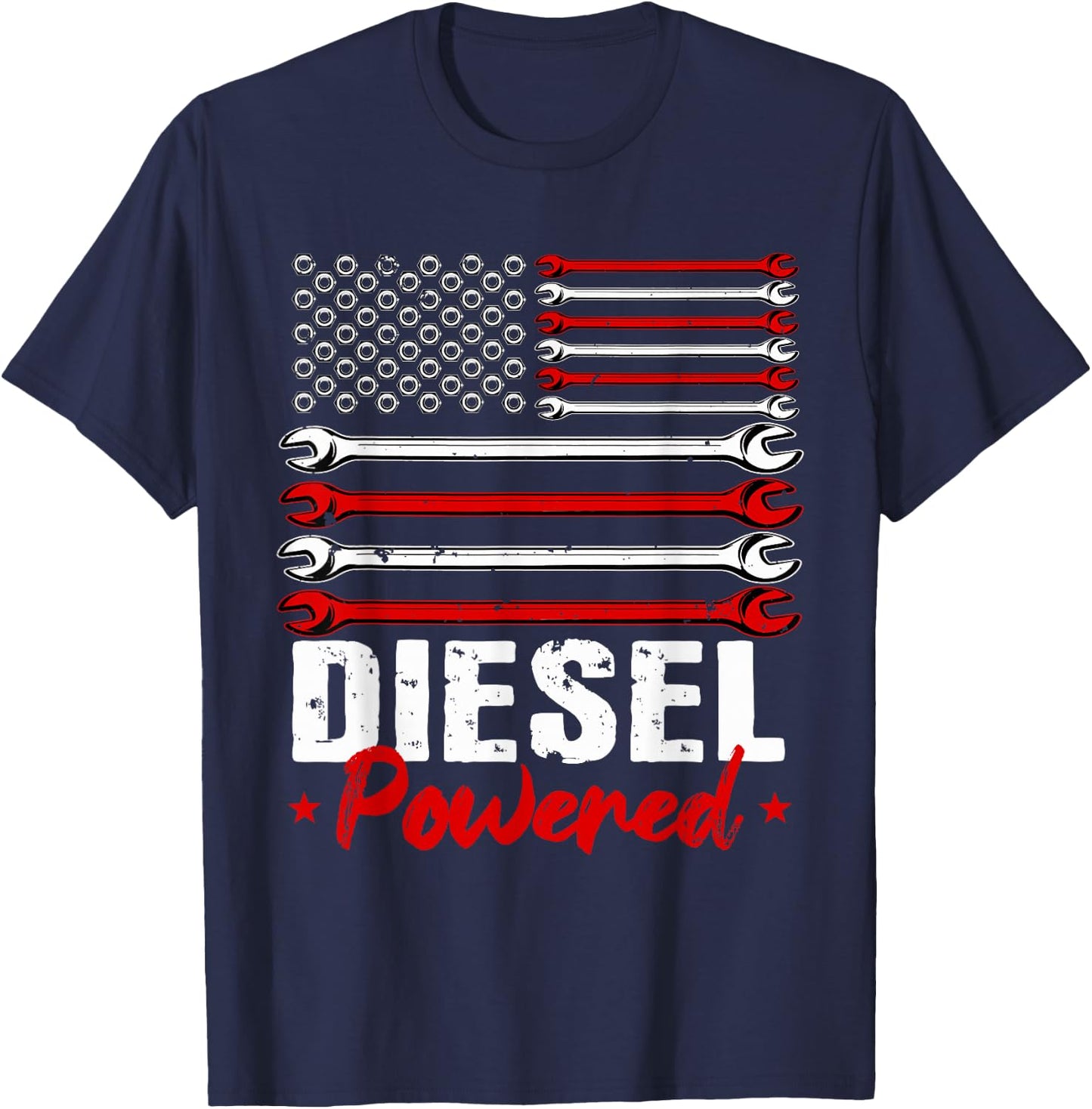 Diesel Mechanic Gifts Powered Patriotic American Flag T-Shirt - T-Shirt | Navy