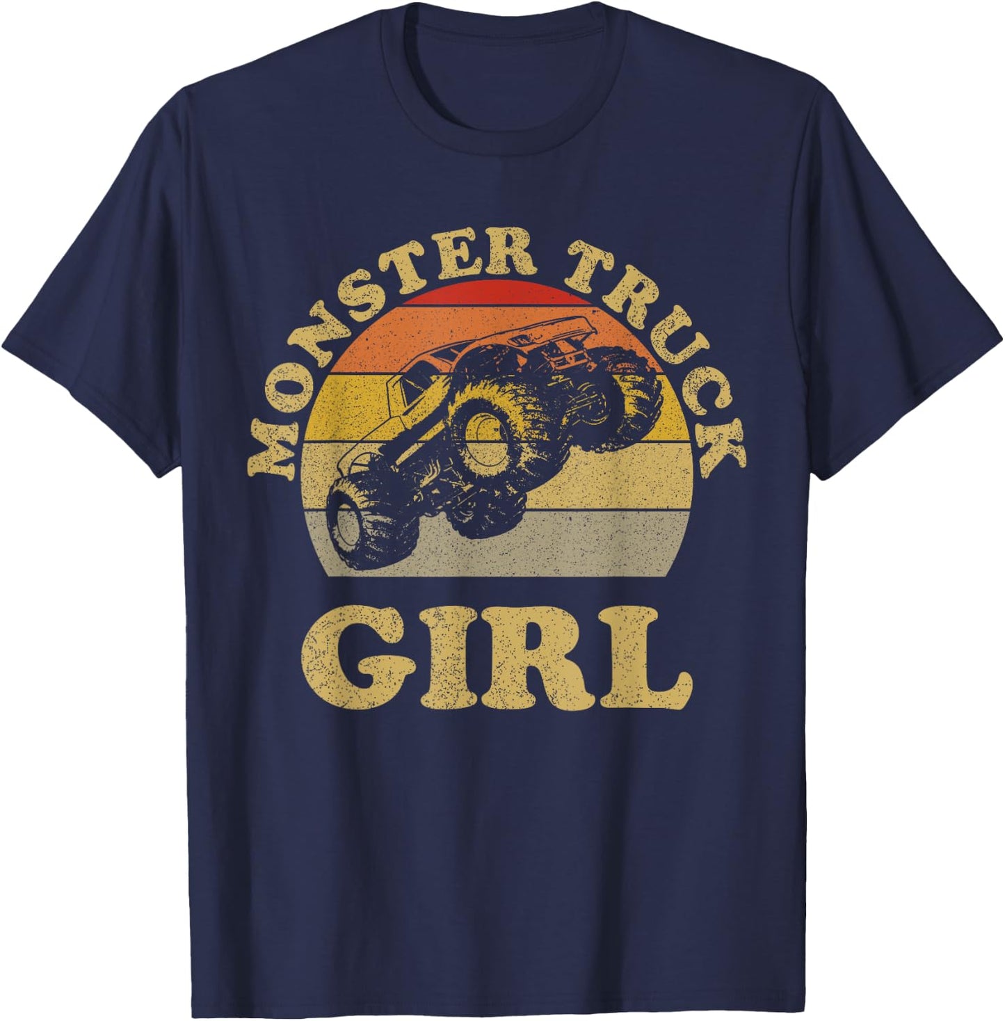 Monster Truck Girl Shirt Retro Vintage Sunset Design Girls T-Shirt - T-Shirt | Navy