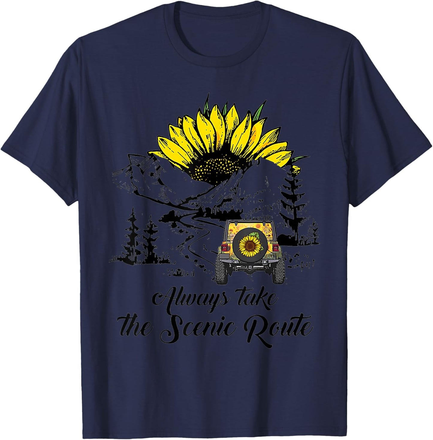 Always Take The Scenic Route Sunflower T-Shirt - T-Shirt | Navy