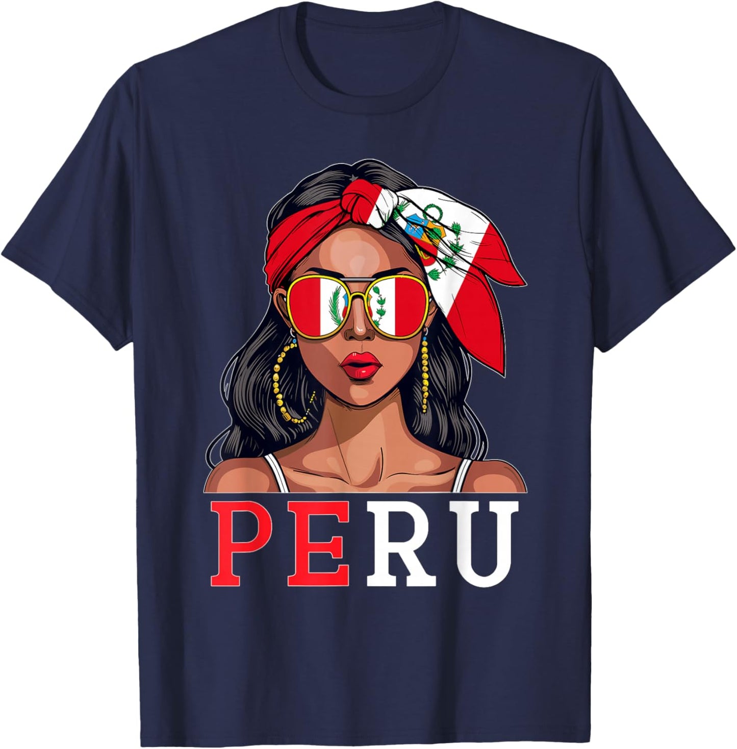 Peruvian Souvenirs Products Woman Flag Roots Peru T-Shirt - T-Shirt | Navy