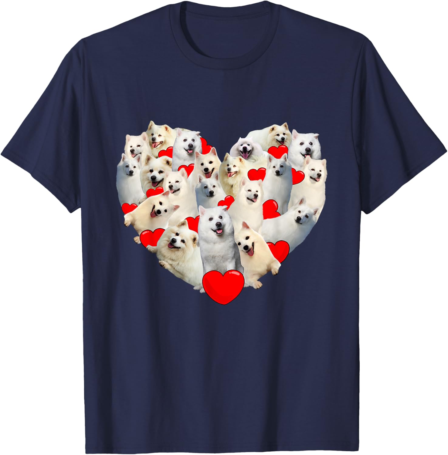 Funny Heart Love American Eskimo Valentine's Day Gift T-Shirt - T-Shirt | Navy