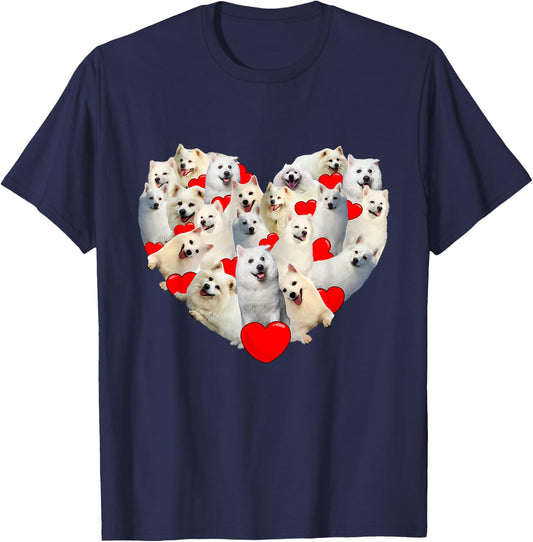 Funny Heart Love American Eskimo Valentine's Day Gift T-Shirt - T-Shirt | Navy