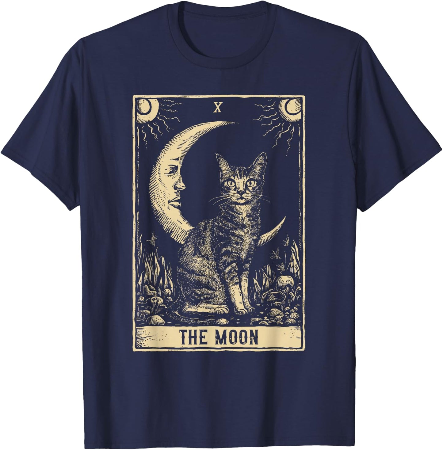Crescent Moon And Cat Tarot Card T-Shirt - T-Shirt | Navy