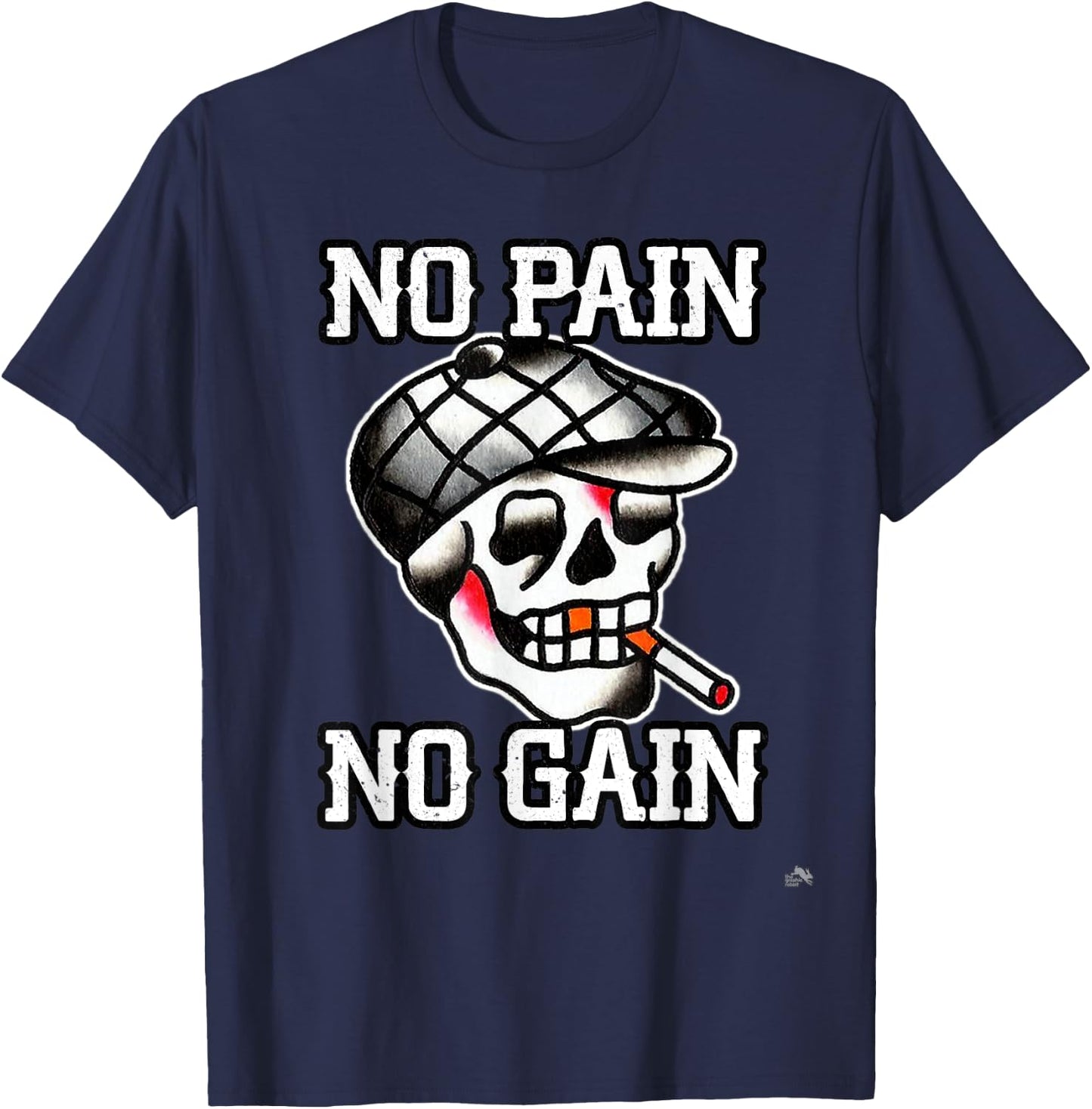 No Pain No Gain Smoking Tattoo Skull T-Shirt - T-Shirt | Navy