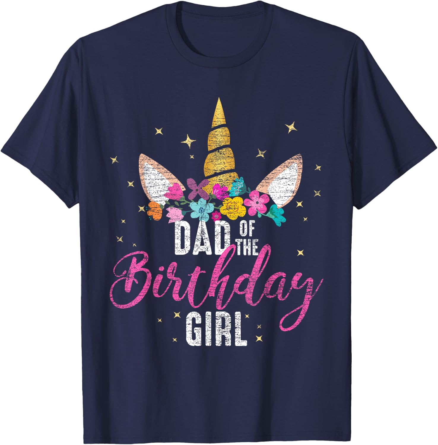 Dad Of The Birthday Girl Father Gifts Unicorn Birthday T-Shirt - T-Shirt | Navy