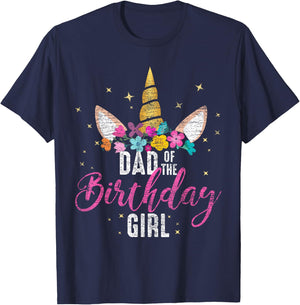 Dad Of The Birthday Girl Father Gifts Unicorn Birthday T-Shirt - T-Shirt | Navy