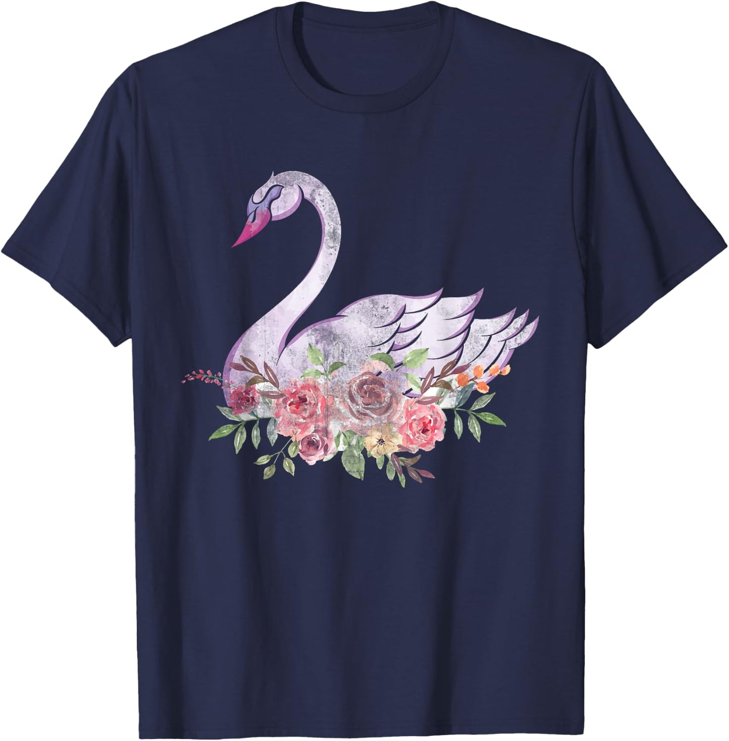 Women Girls Gift Pretty Animal Flower Crown Swan T-Shirt - T-Shirt | Navy