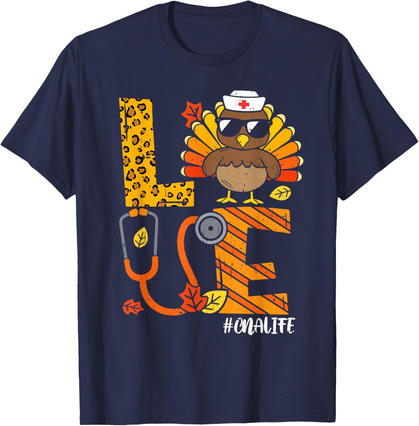 Love Turkey Thanksgiving Nurse CNA Life Fall Scrub Top Women T-Shirt - T-Shirt | Navy