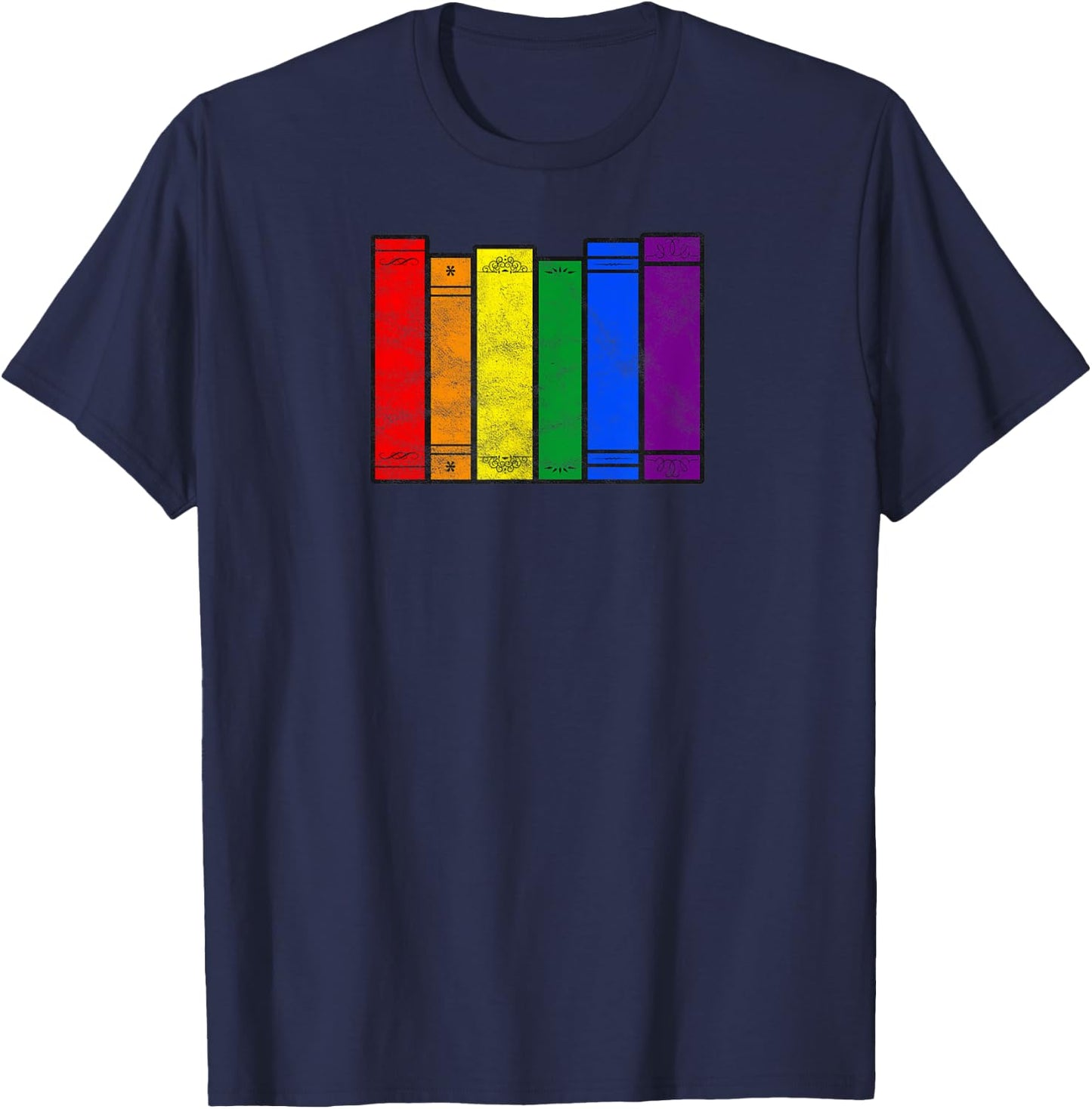 Pride Flag Books Bookish Rainbow Queer Reader Gay Writer T-Shirt - T-Shirt | Navy