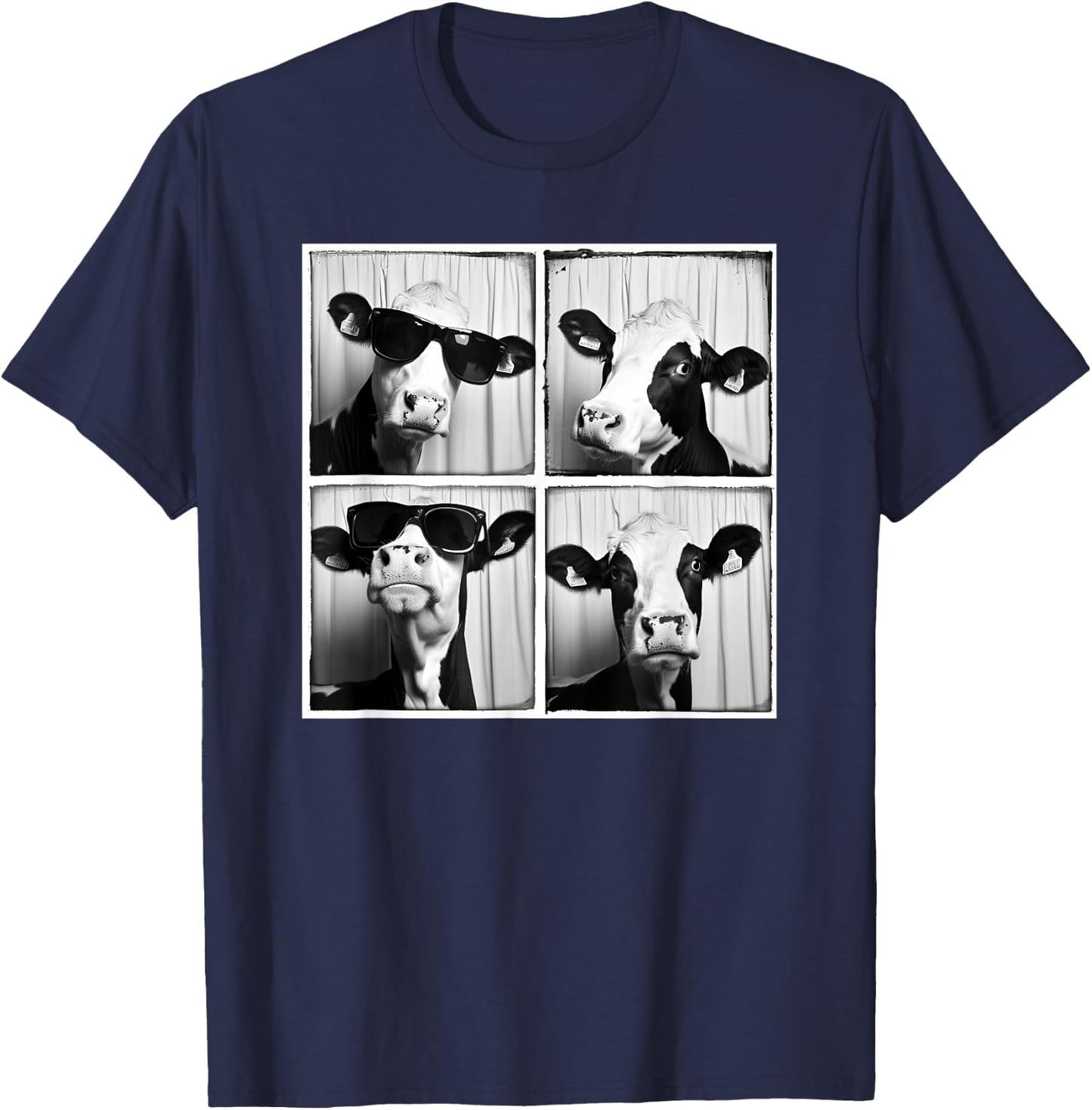 Cow Wearing Sunglasses Photo Farmyard Funny Farm Animal T-Shirt - T-Shirt | Navy