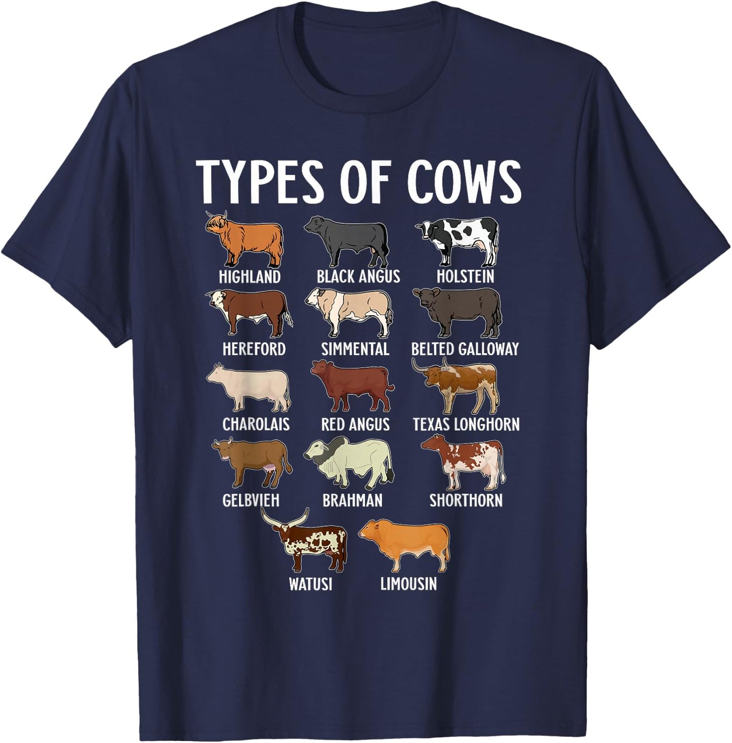 Types of Cows - Farmers Cow Lovers Men Women T-Shirt - T-Shirt | Navy